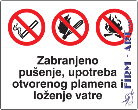 Zbirne table za gradilišta - Zabranjeno pušenje, upotreba otvorenog plamena i loženje vatre (Sito štampa firm-art.com) 